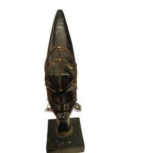 Vintage African Head Sculpture Bust Black Statue Gold Accent Tribal Art Decor‎
